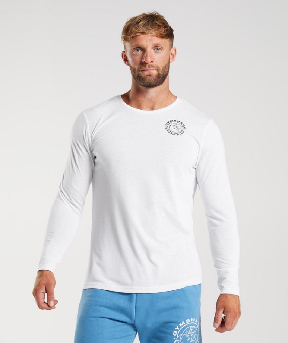 Long Sleeve Gymshark Legacy Hombre Blancas | CO 3496MQZ